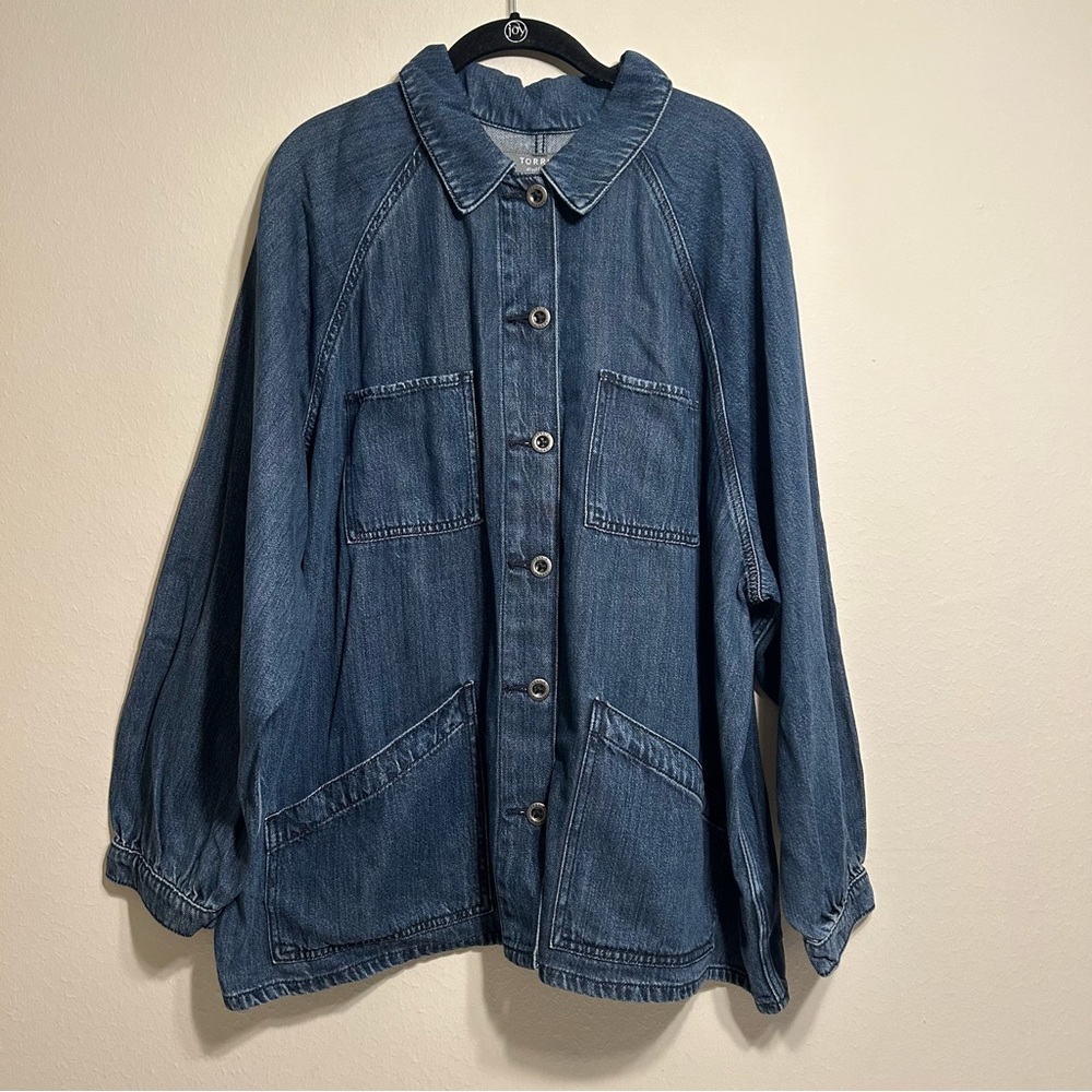 NWT Torrid Tencel Chore Oversized Jacket Blue Medium Wash Denim‎ Size 3X